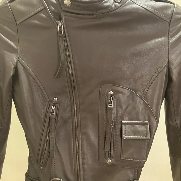 Taupe Coloured Lambskin Fitted Motorcycle Jacket - Picture 4 of 5